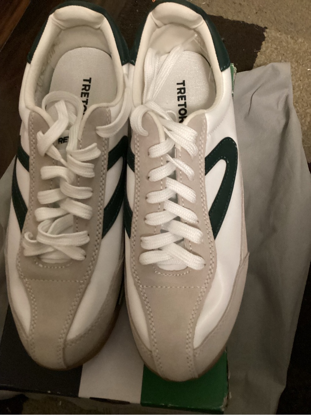 Tretorn White, Dark Green & Beige Low-Top Sneakers